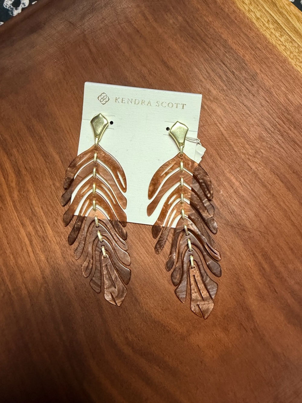Kendra Scott Lotus Gold and Brown Dangle Statement Earrings NWT